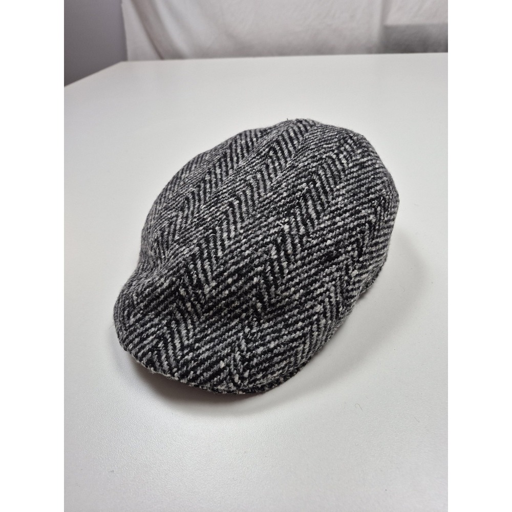 Stetson Hat Flat Cap Fitted Mens Large Gray Herringbone Wool Tweed Germany